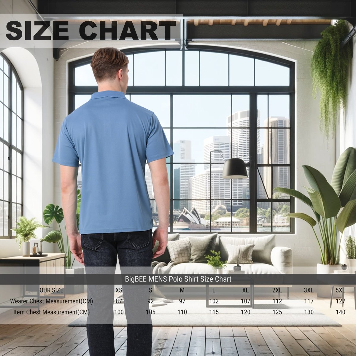 Men’s Plain polo shirt, Short Sleeve, size chart – Big Bee Workwear