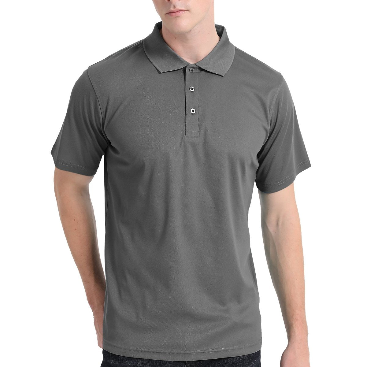 Men’s Plain polo shirt in grey, Short Sleeve, model front – Big Bee Workwear