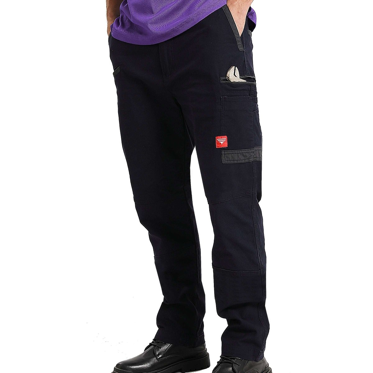 brumby work pants in navy blue, model front – Big Bee Workwear