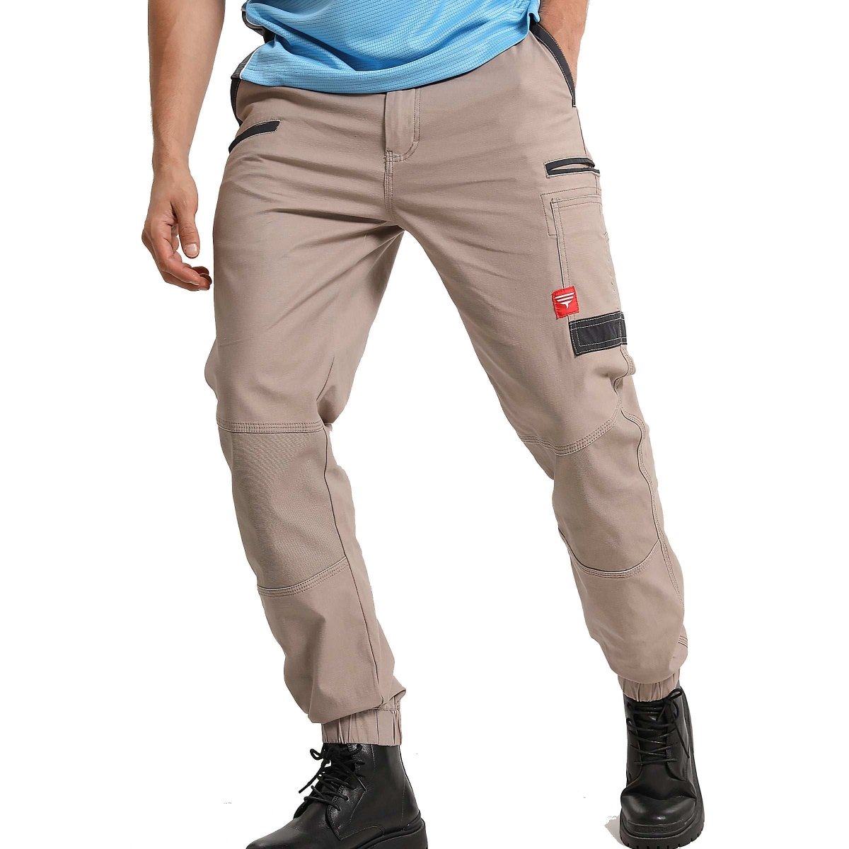 brumby work pants in khaki, model front – Big Bee Workwear