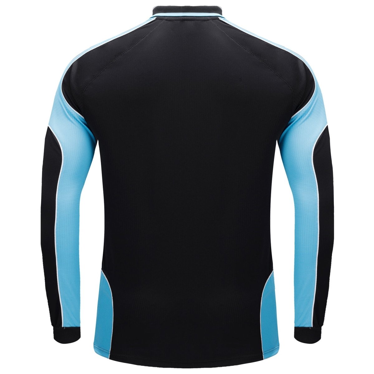 Men’s Panel Long Sleeve polo shirt in Black with Aqua Blue, back – Big Bee Workwear