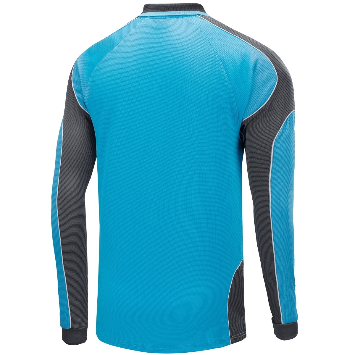 Men’s Panel Long Sleeve polo shirt in Aqua Blue with Grey Charcoal, back – Big Bee Workwear