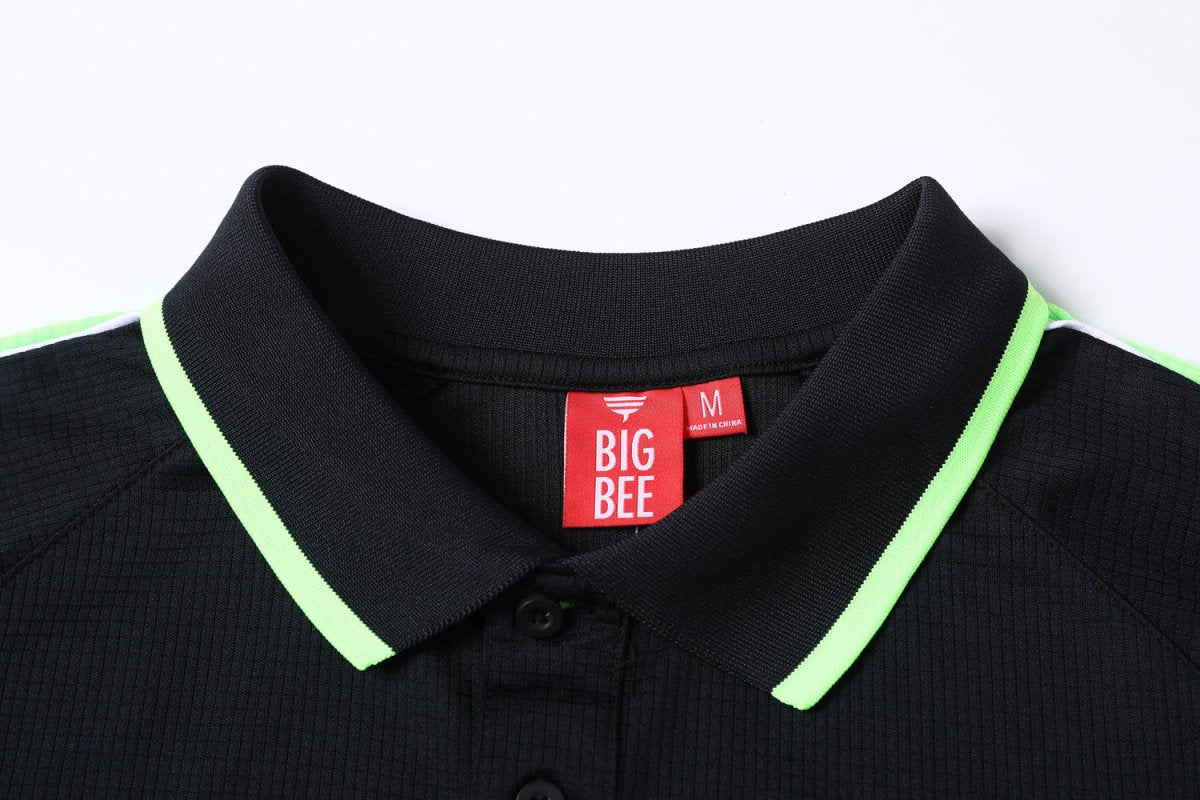 "Men’s Panel Long Sleeve polo shirt collar detail close-up – Big Bee Workwear"