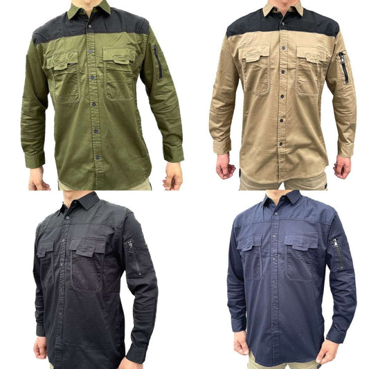 "Men’s Stretch Cotton Work shirt, Long Sleeve, multi-colour options overview – Big Bee Workwear"