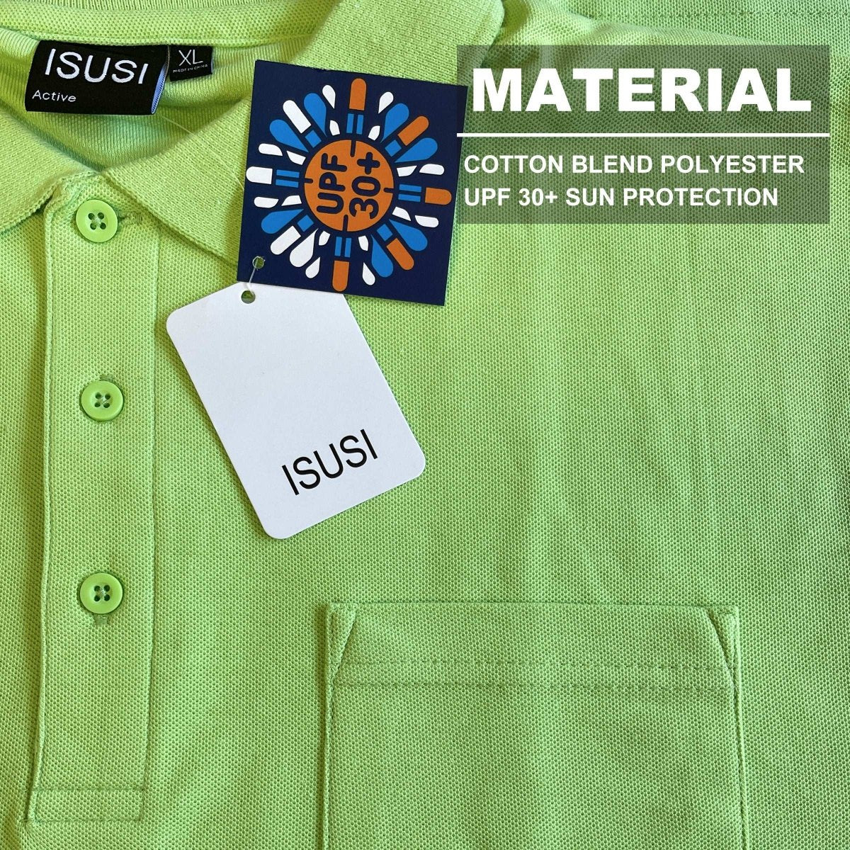 cotton blend polo shirt fabric close-up with info – ISUSI