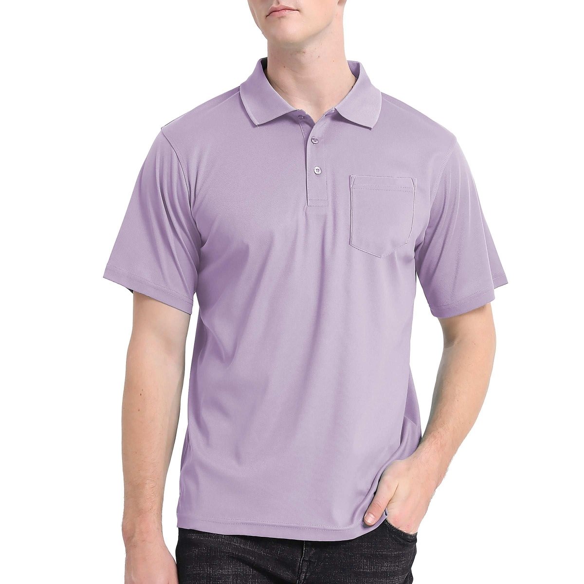 cotton blend polo shirt in fade mulberry, model front – ISUSI