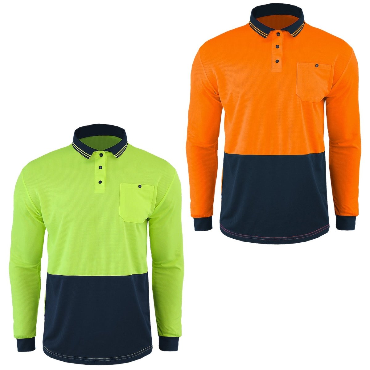 Hi-Vis Long Sleeve Work polo shirt, multi-colour options overview – Big Bee Workwear