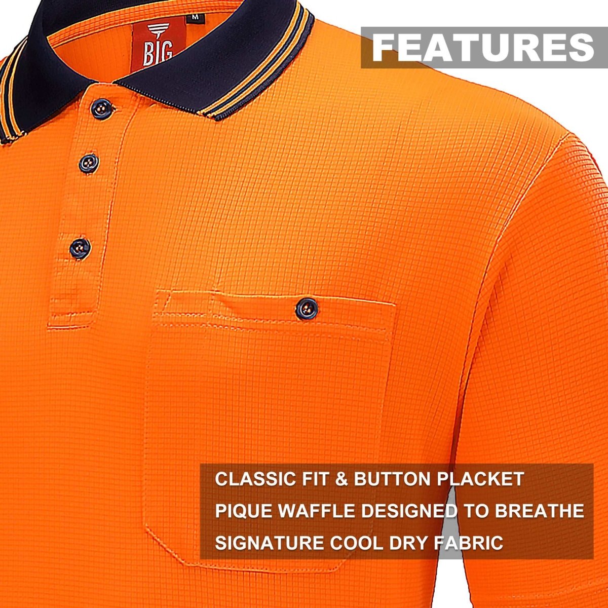 Hi-Vis Long Sleeve Work polo shirt key features – Big Bee Workwear