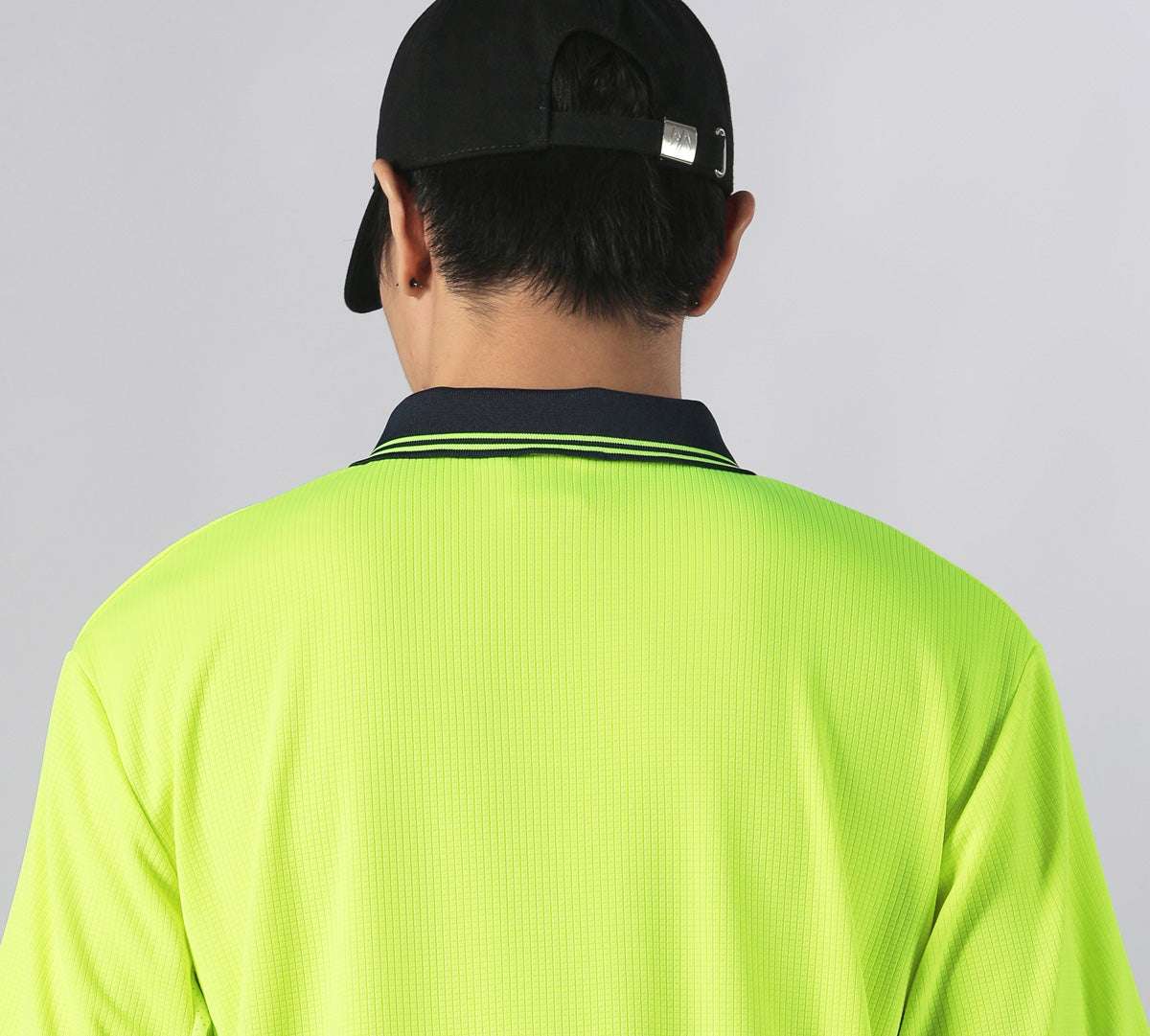 Hi-Vis Long Sleeve Work polo shirt shoulder detail close-up – Big Bee Workwear