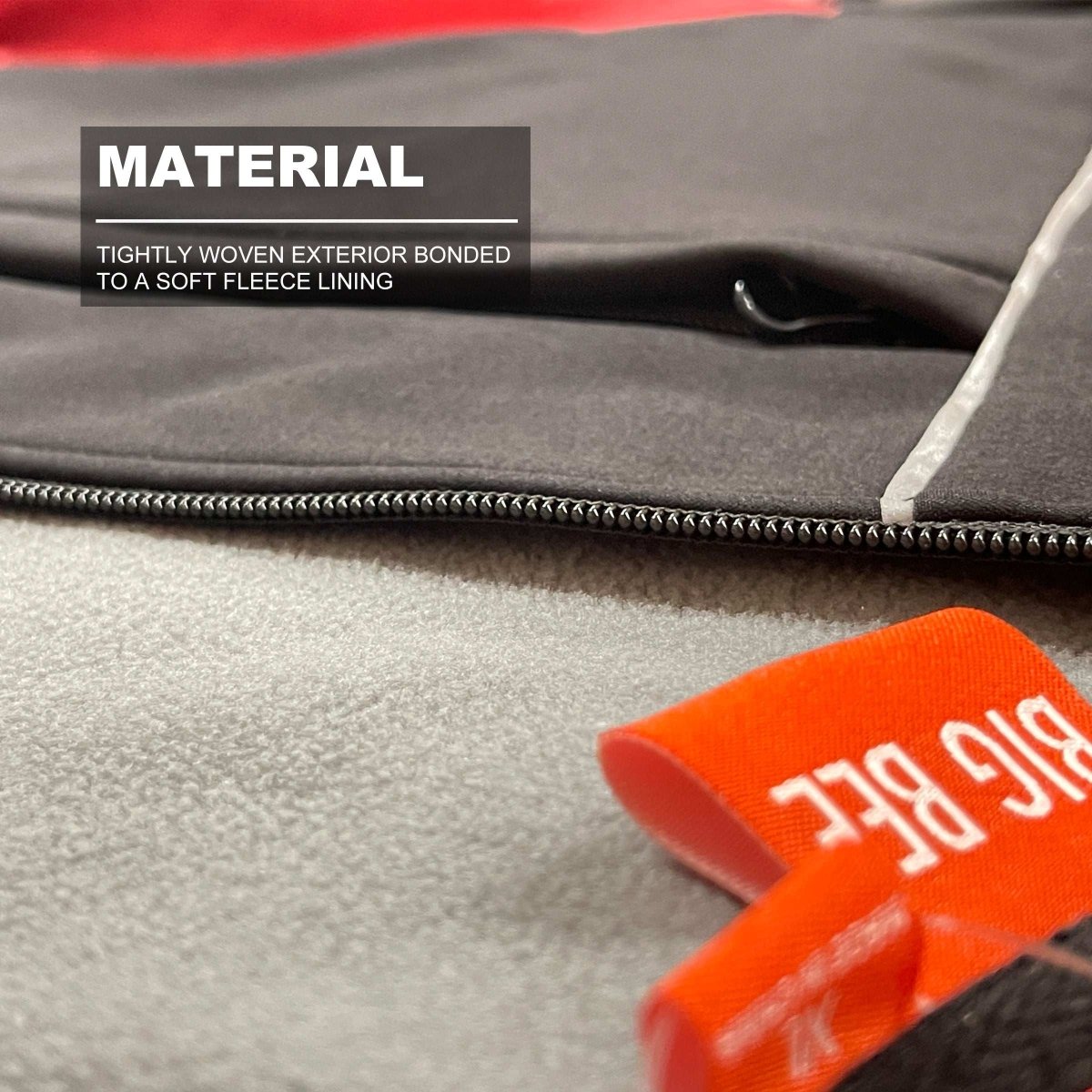 panel softshell jacket fabric close-up with info – Big Bee Workwear
