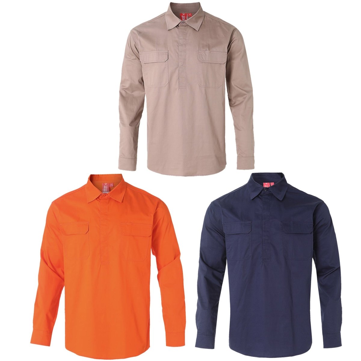 Closed Front Lightweight Cotton Work shirt, Long Sleeve, multi-colour options overview – Big Bee Workwear