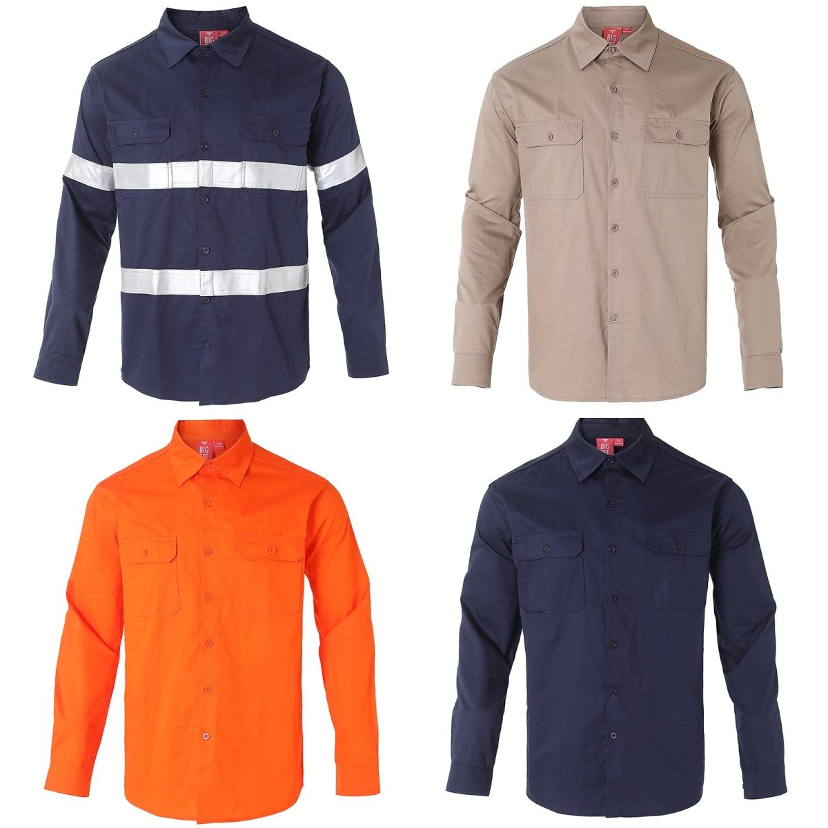 Men’s Lightweight Cotton Work shirt, Long Sleeve, multi-colour options overview – Big Bee Workwear