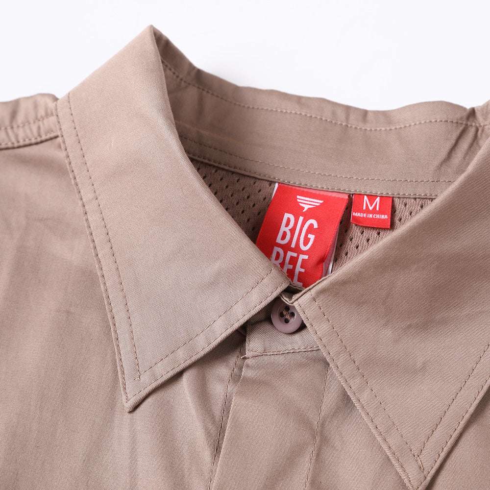 Men’s Lightweight Cotton Work shirt, Long Sleeve, collar detail close-up – Big Bee Workwear