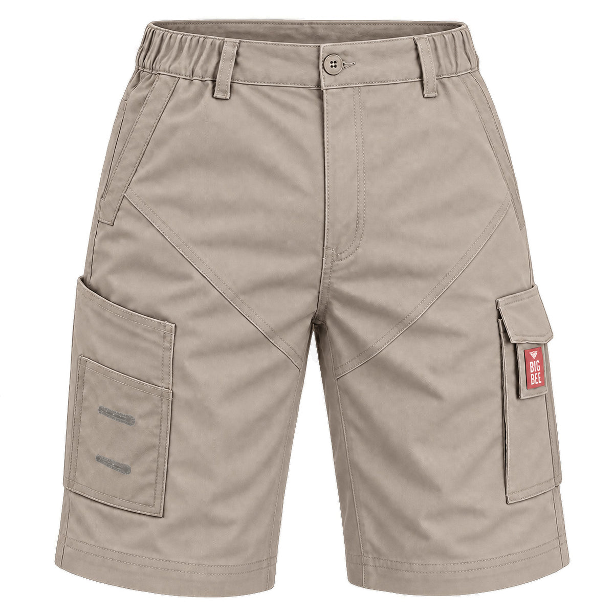 elite work shorts in khaki, front – Big Bee Workwear