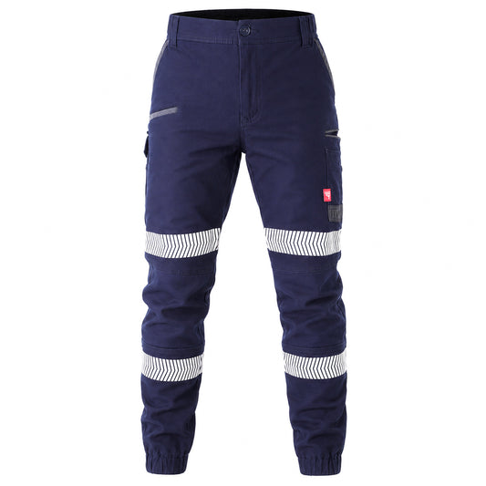 "brumby work pants in navy reflective tape, front – Big Bee Workwear"
