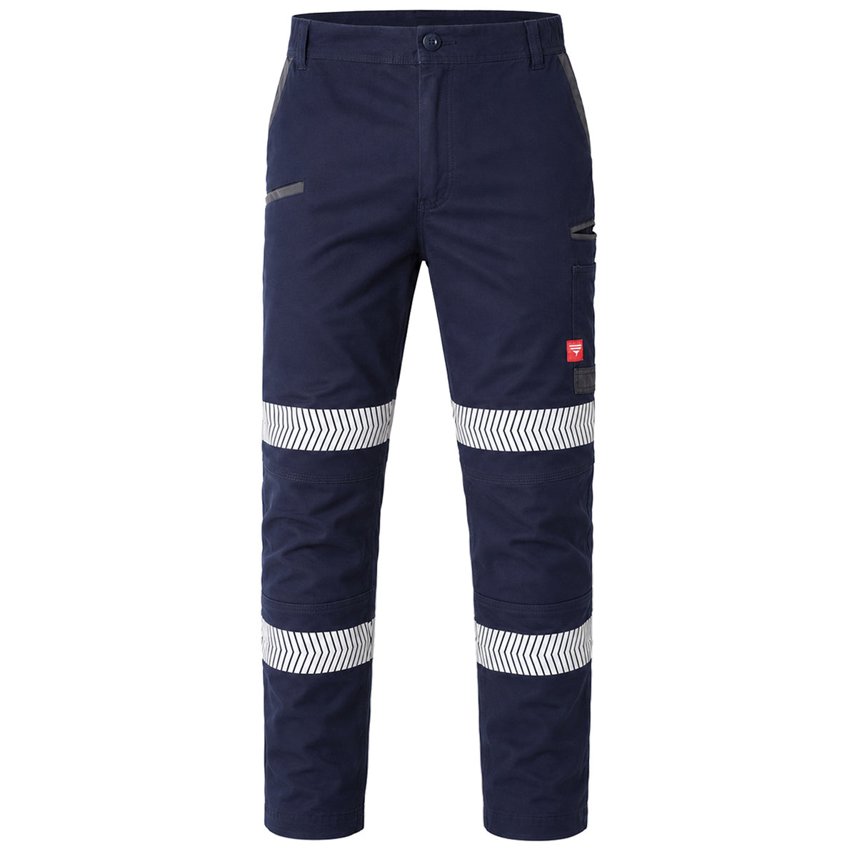 brumby work pants in navy reflective tape, front – Big Bee Workwear