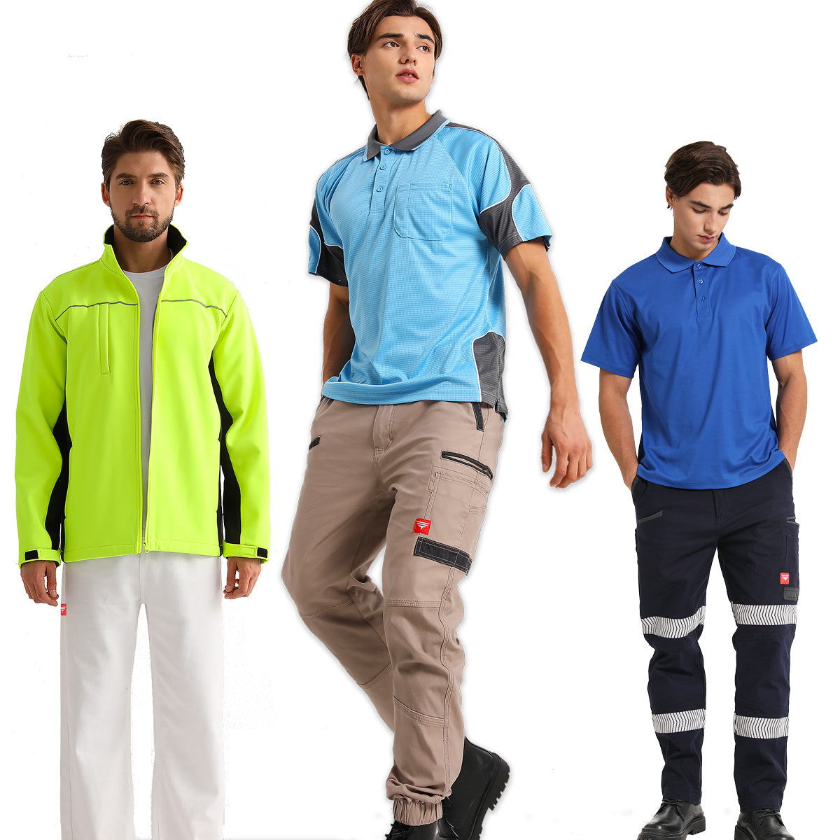 Big Bee Workwear – Australian tradies wearing hi-vis polos, cargo pants and jackets for site and warehouse safety.