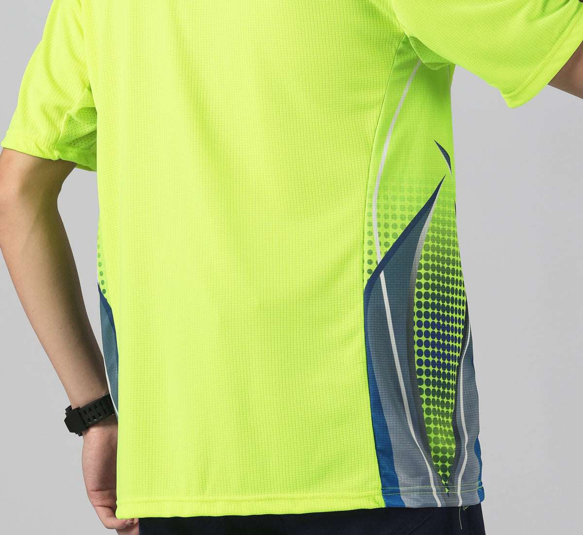 TECH Hi-Vis work polo shirt, Short Sleeve, panel detail close-up – Big Bee Workwear