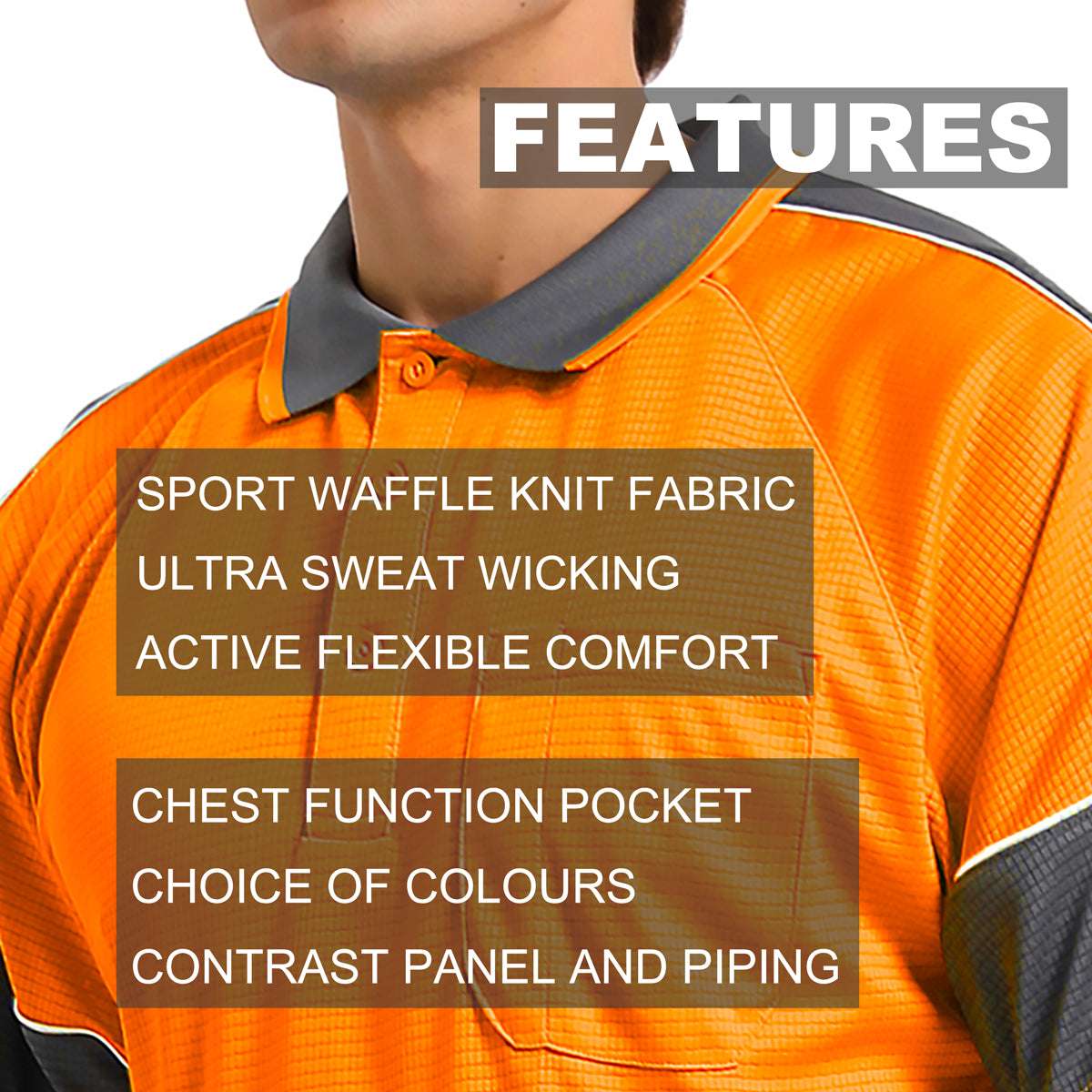 Hi-Vis Long Sleeve Panel polo shirt key features – Big Bee Workwear
