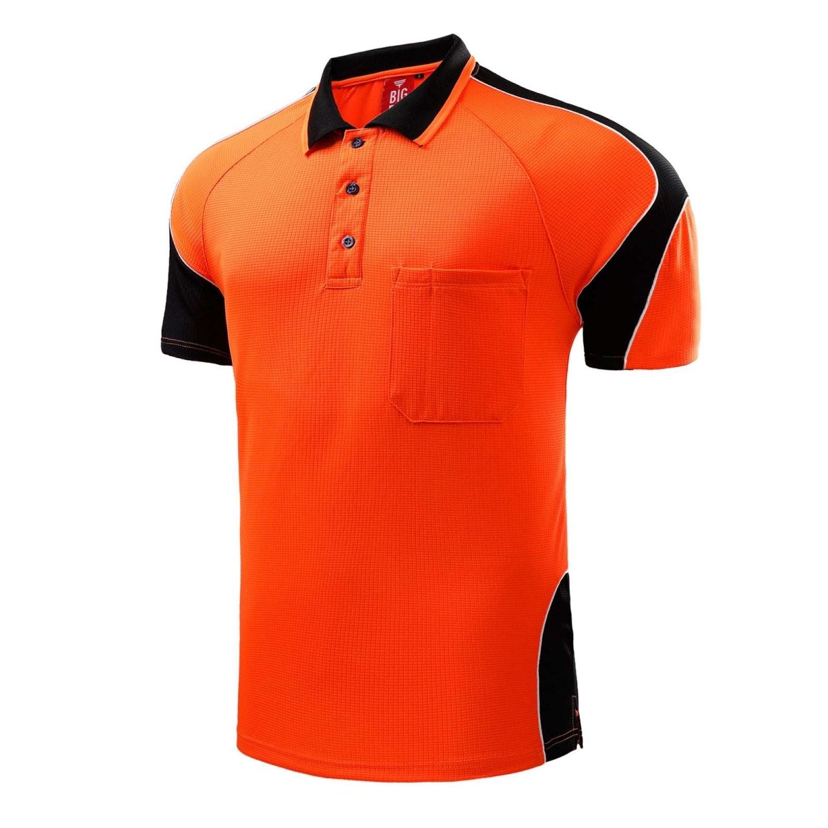 Hi-Vis Short Sleeve Panel polo shirt in orange with black, side – Big Bee Workwear