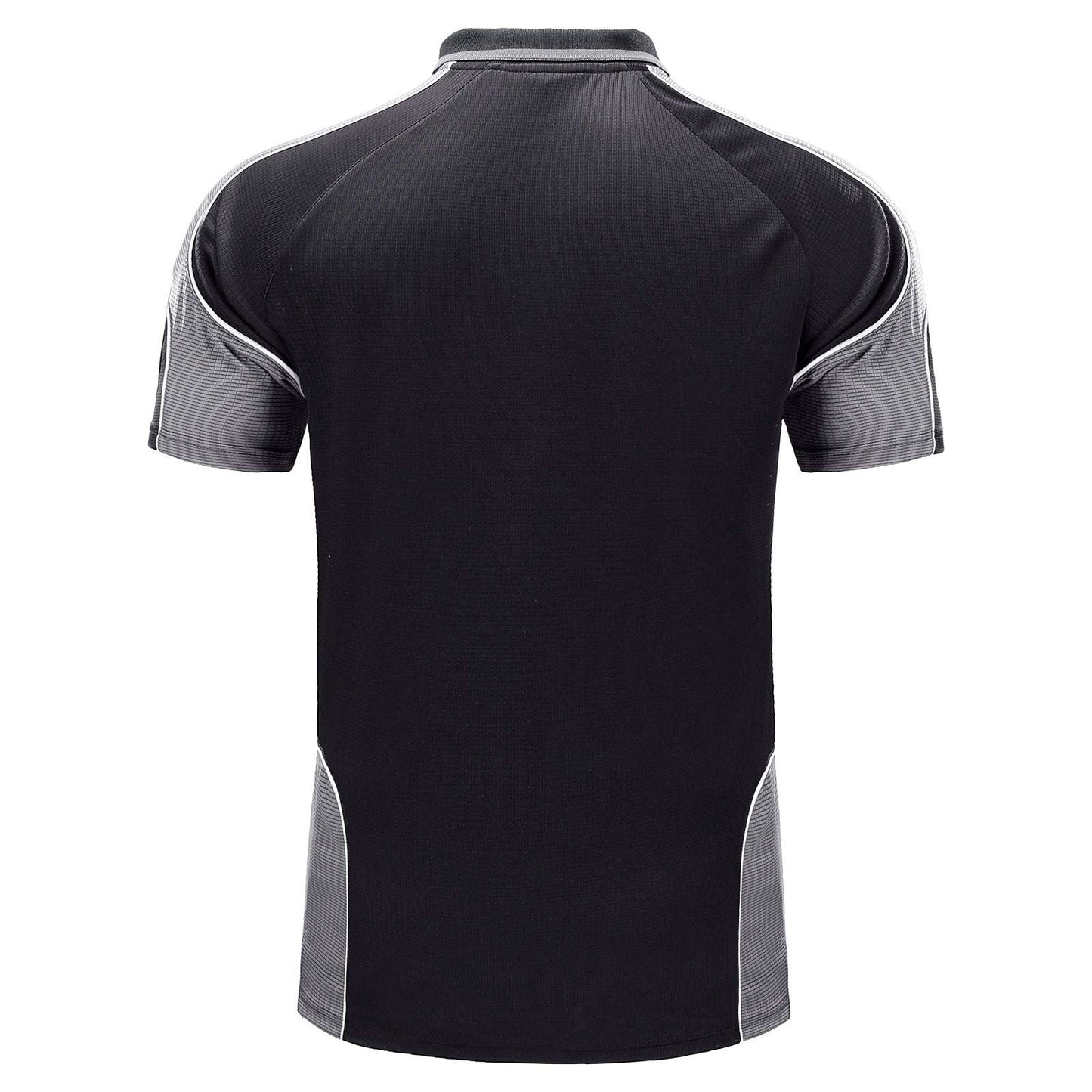 Men’s Short Sleeve Panel polo shirt in Black with grey charcoal, back – Big Bee Workwear