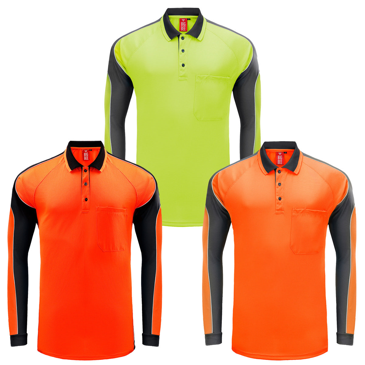 Big Bee PANEL Hi Vis Polo Shirts, Long Sleeve