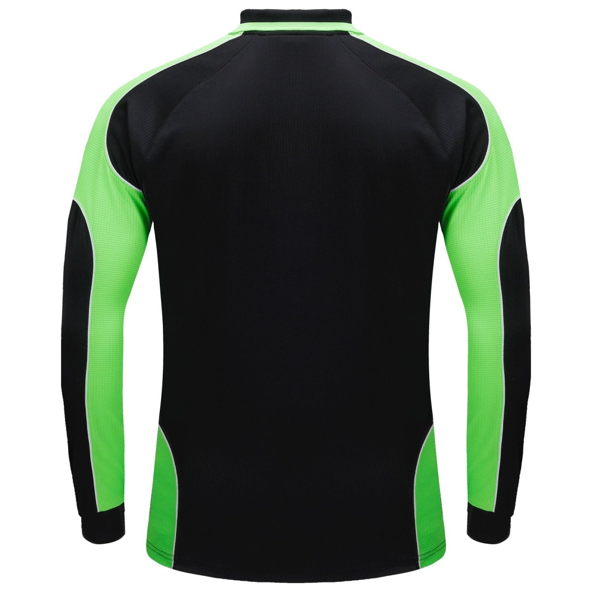 Men’s Panel Long Sleeve polo shirt in Black with Lime Green, back – Big Bee Workwear