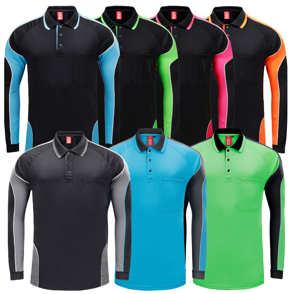 Big Bee PANEL Mens Polo Shirts, Long Sleeve