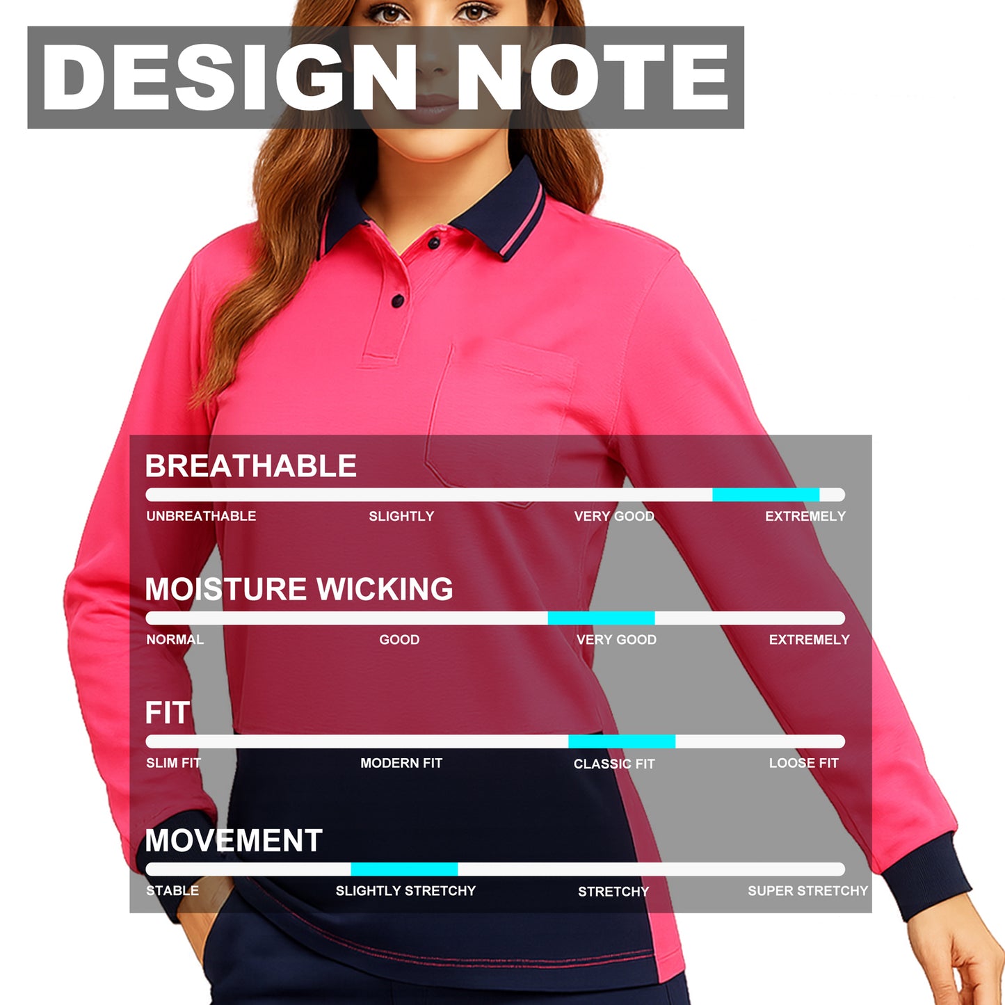 Big Bee Ladies Hi-Vis Polo Shirts, Long Sleeve - Big Bee