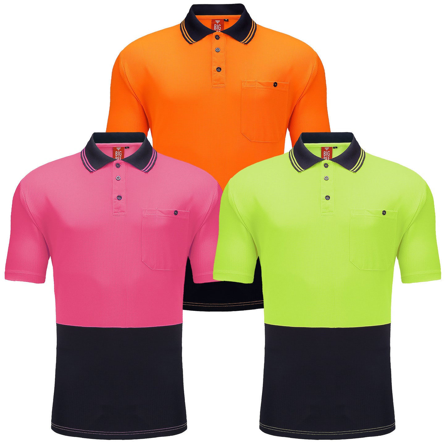Big Bee Mens Hi Vis Polo Shirts, Short Sleeve - Big Bee