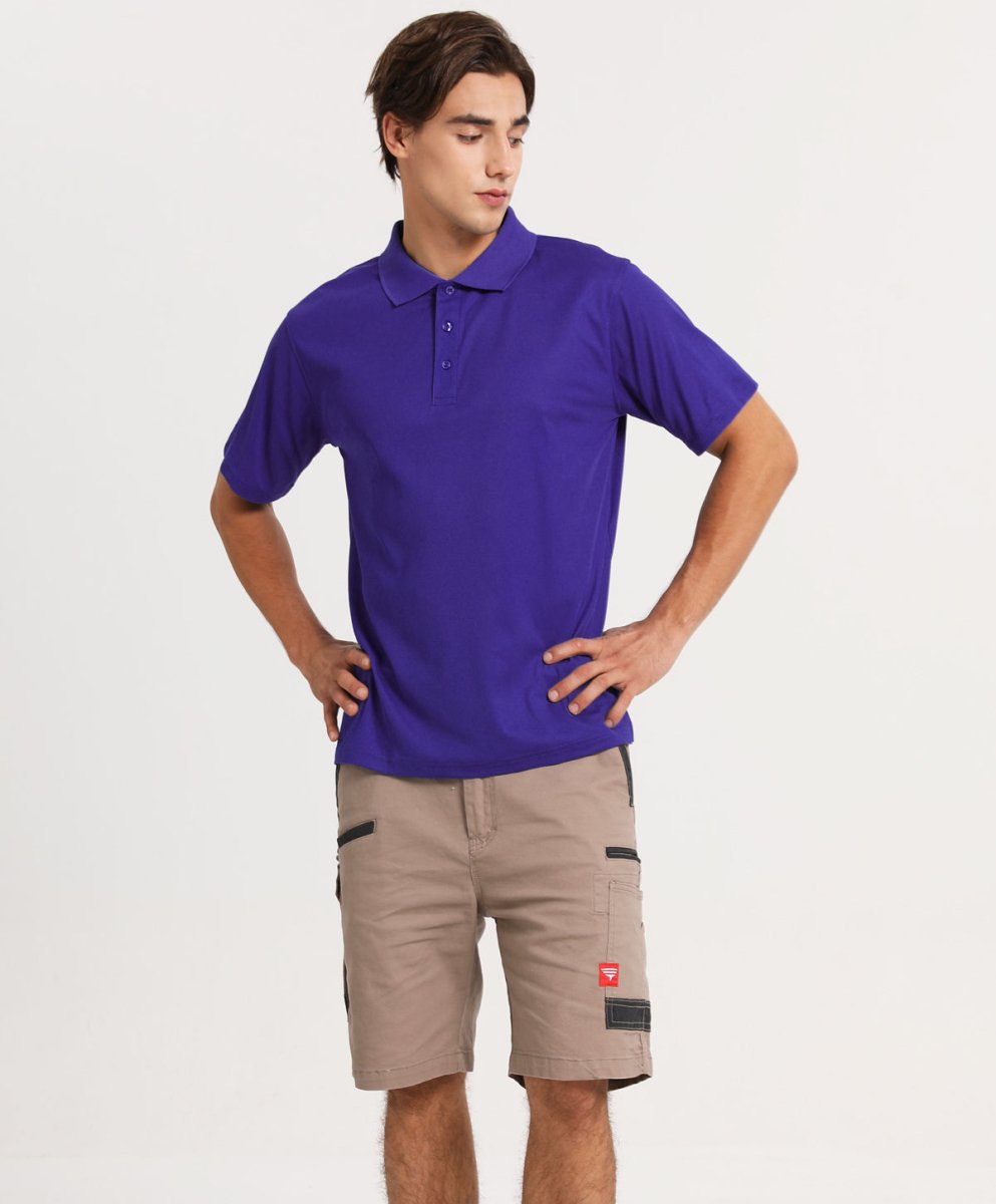 Men’s Plain polo shirt in purple, Short Sleeve, model posed – Big Bee Workwear