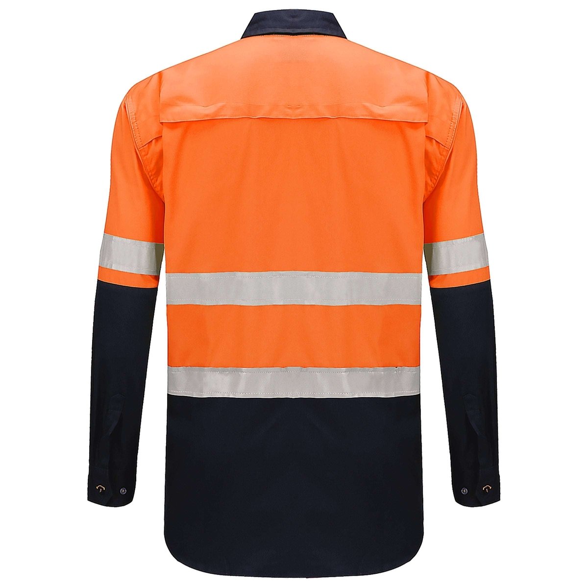 Hi Vis Work shirt in Orange Navy with Reflective Tape, Long Sleeve, back – Big Bee Workwear