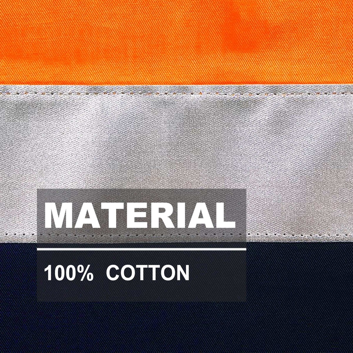 Hi Vis Work shirt in with reflective tape, Long Sleeve, fabric close-up with info – Big Bee Workwear