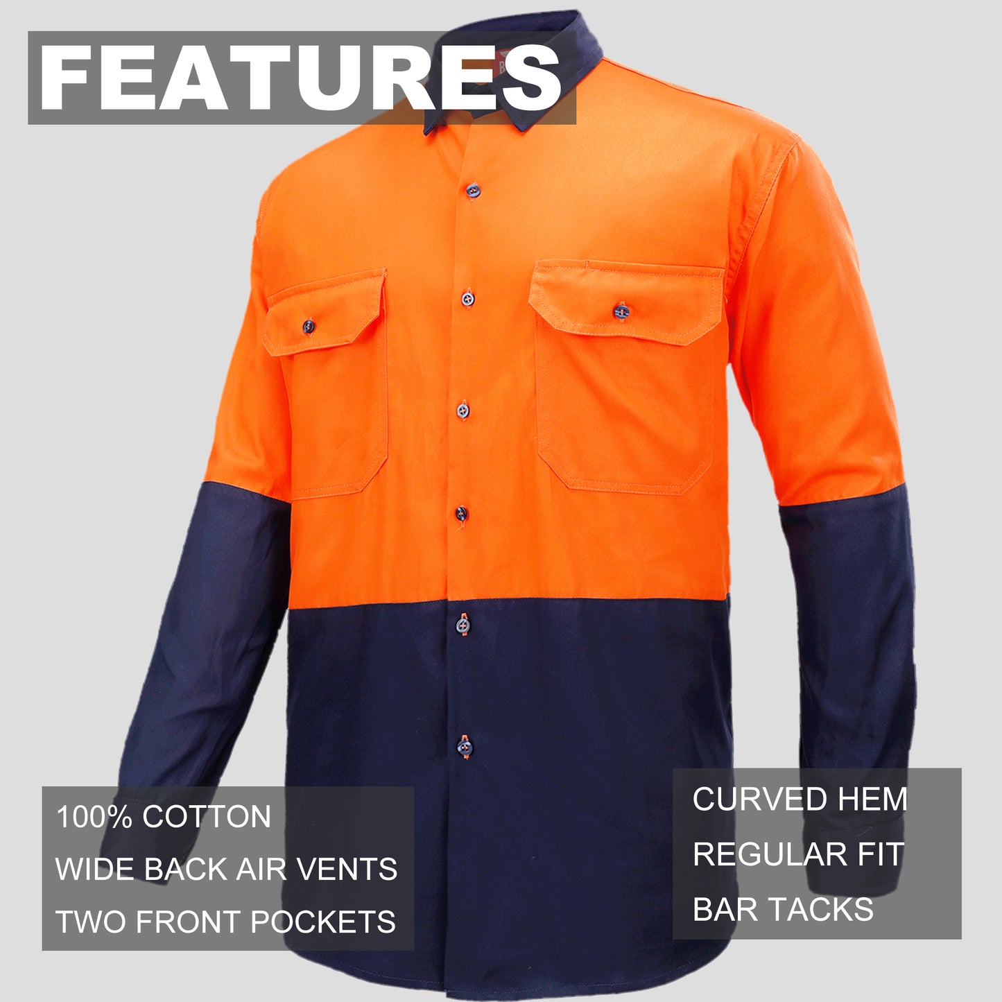 Big Bee Men's Hi Vis Shirts, Long Sleeve Safety Work Top - Big Bee