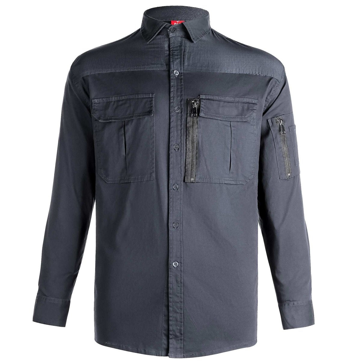 ZIP Stretch Cotton Work shirt in black, Long Sleeve, front – Big Bee Workwear