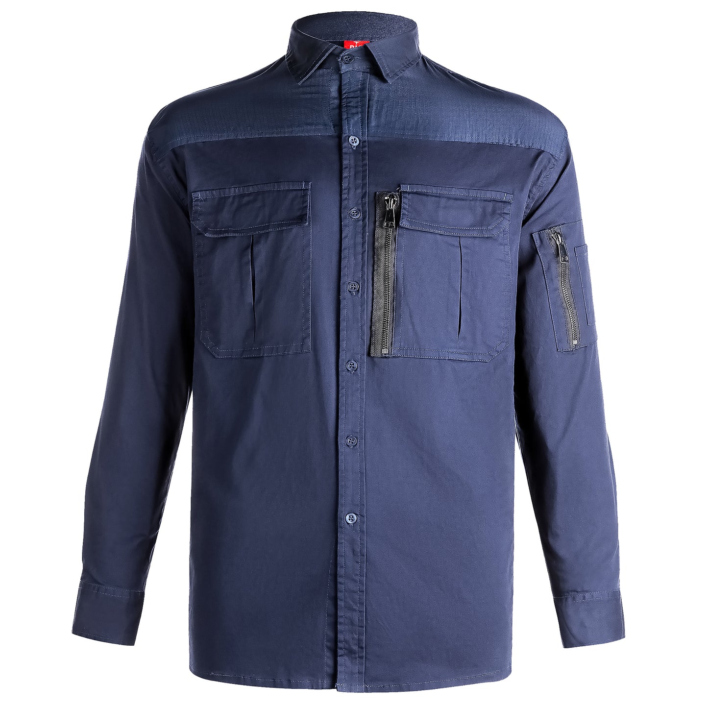 ZIP Stretch Cotton Work shirt in Navy Blue, Long Sleeve, front – Big Bee Workwear