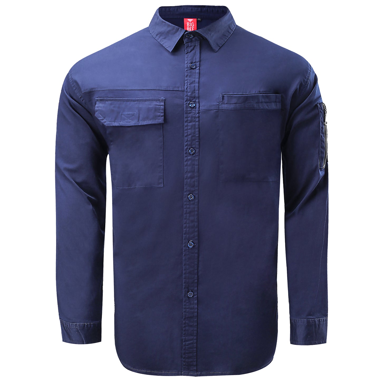 PULSE Stretch Cotton Work shirt in Navy Blue, Long Sleeve, front – Big Bee Workwear