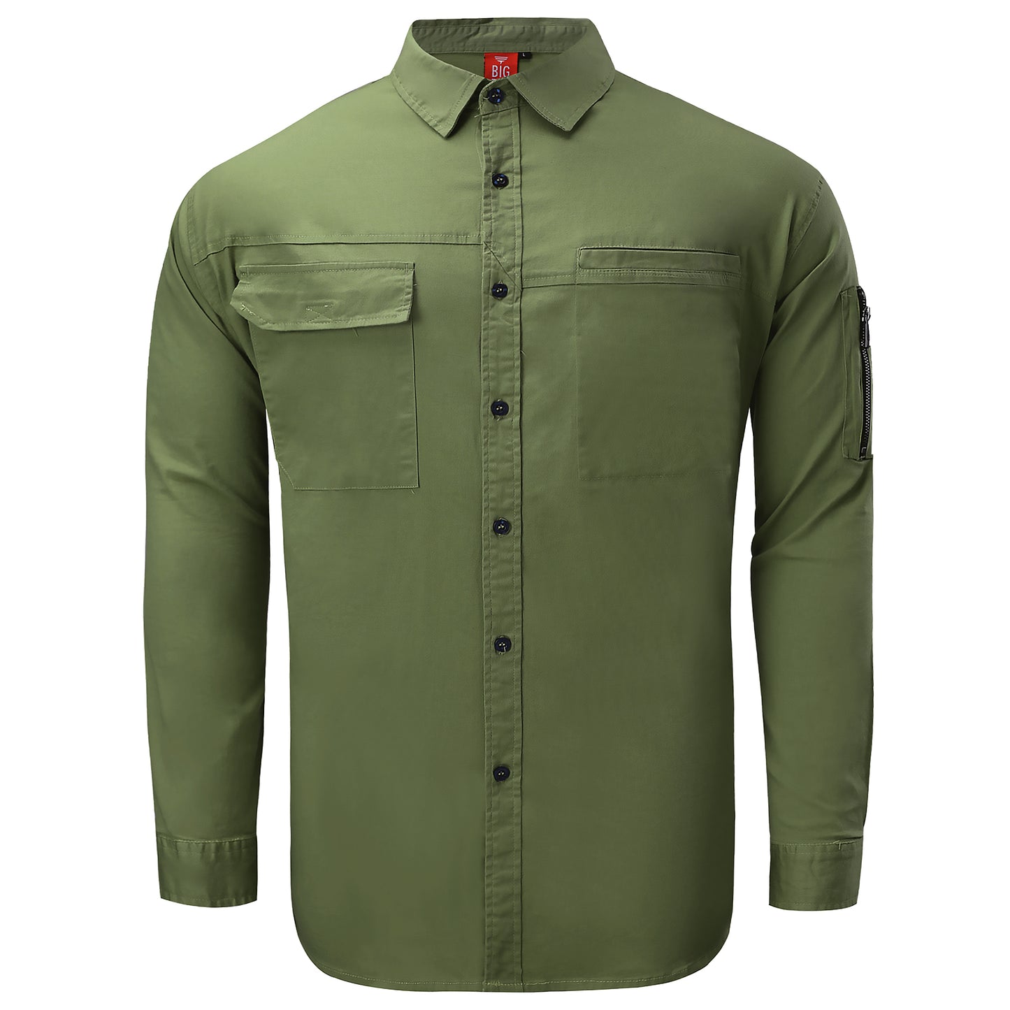 PULSE Stretch Cotton Work shirt in Olive Green, Long Sleeve, front – Big Bee Workwear