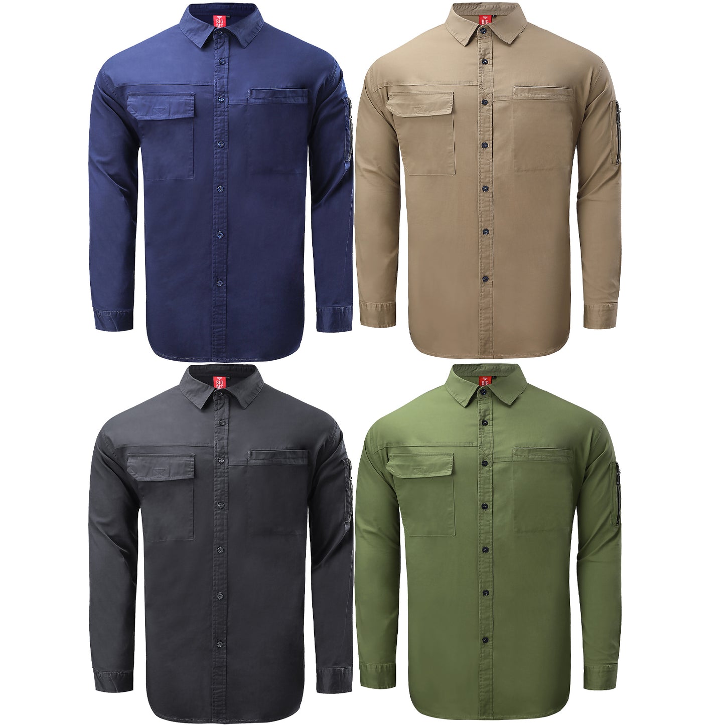 PULSE Stretch Cotton Work shirt, Long Sleeve, multi-colour options overview – Big Bee Workwear