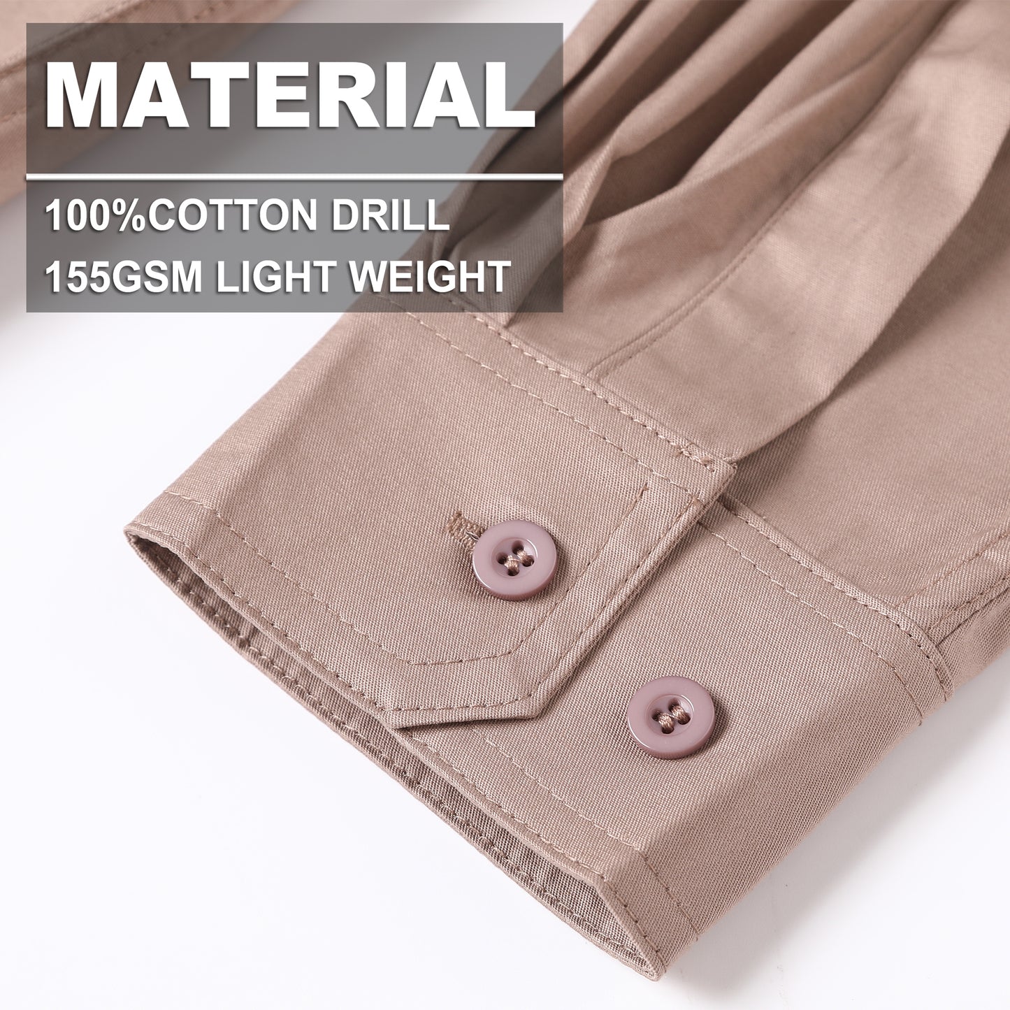 Women’s Closed Front Lightweight Cotton Work shirt, Long Sleeve, fabric close-up with info – Big Bee Workwear