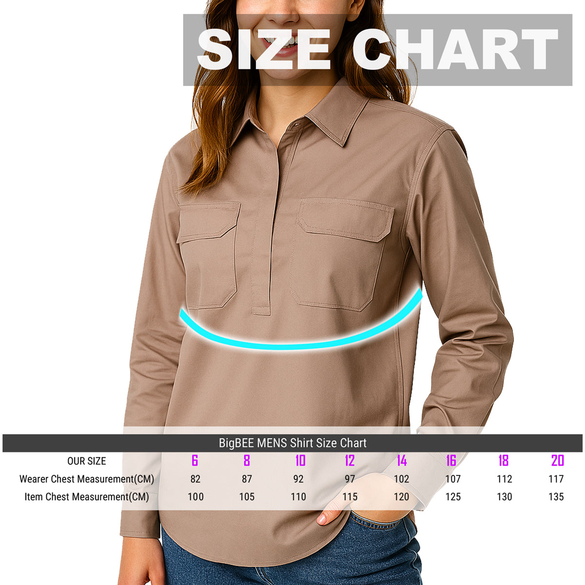 Big Bee Ladies Work Shirts CLOSED FRONT Lightweight Cotton