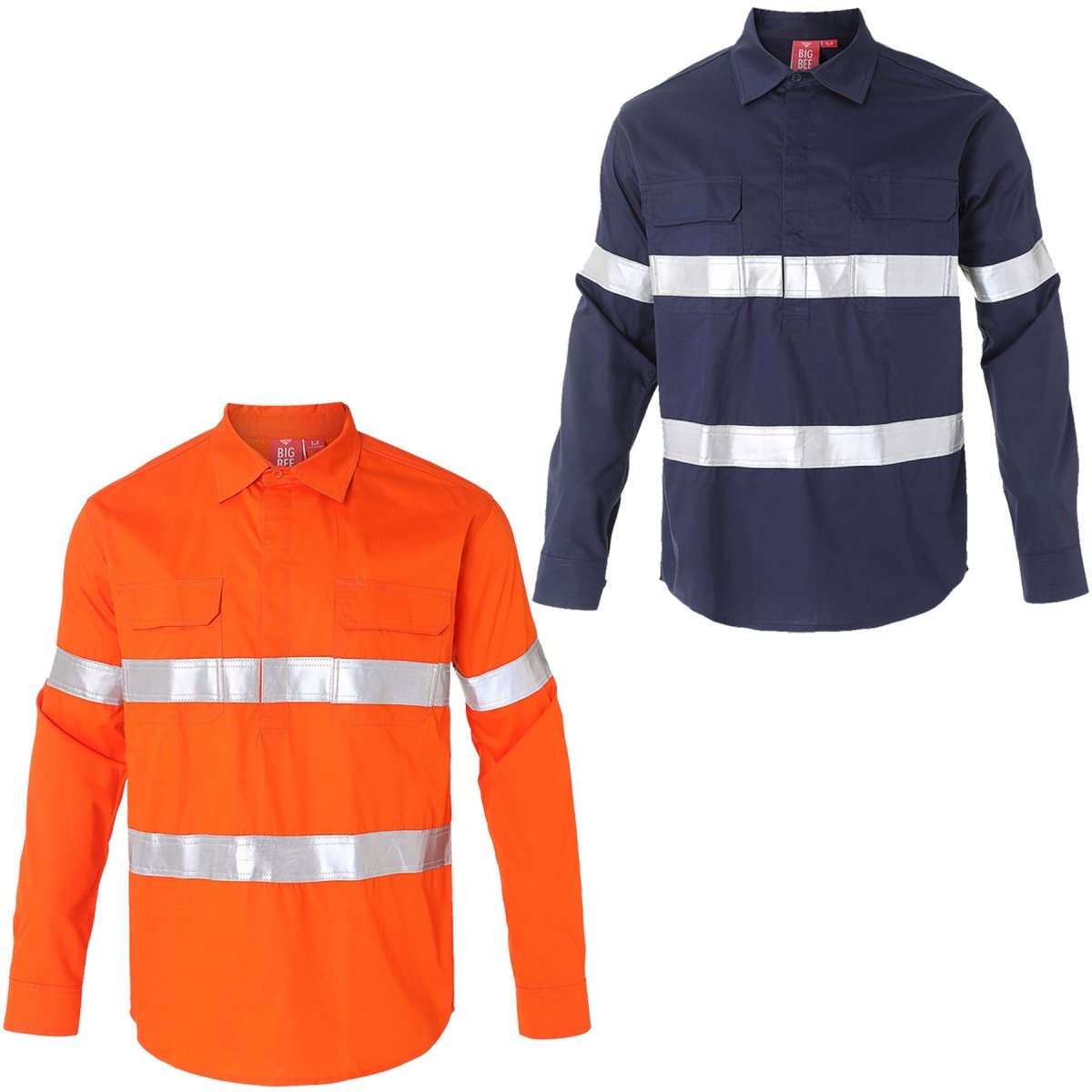 Closed Front Lightweight Cotton Work shirt, Reflective Long Sleeve, multi-colour options overview – Big Bee Workwear