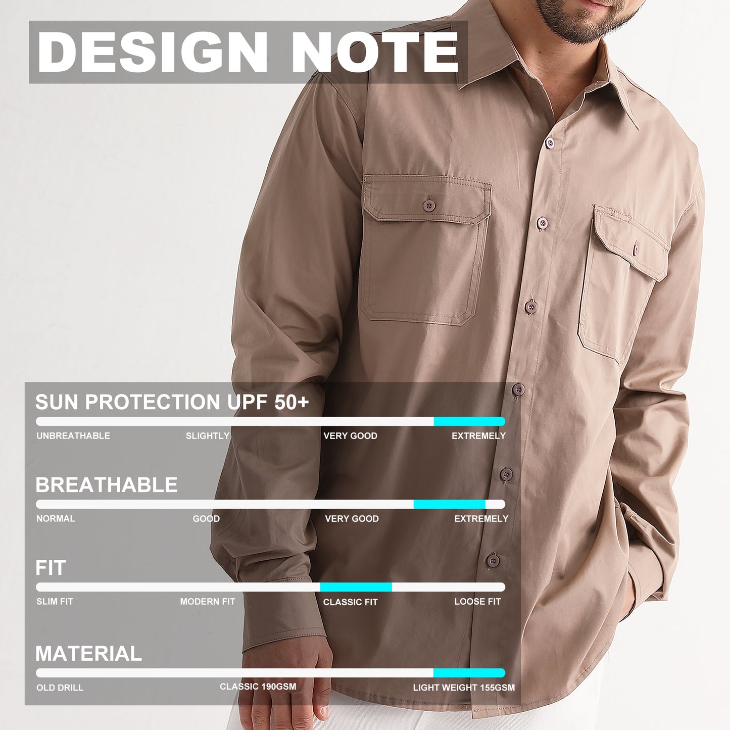 Men’s Lightweight Cotton Work Hi-Vis Work Shirt with Reflective Tape, Long Sleeve, design notes – Big Bee Workwear