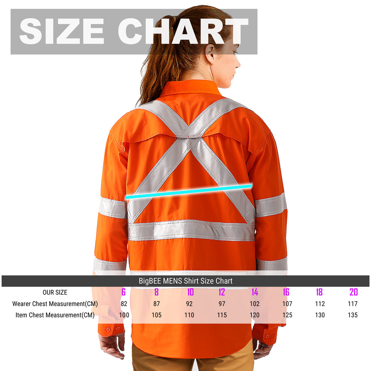 Big Bee Ladies Hi-Vis Work Shirt Cross Back Reflective X Pattern