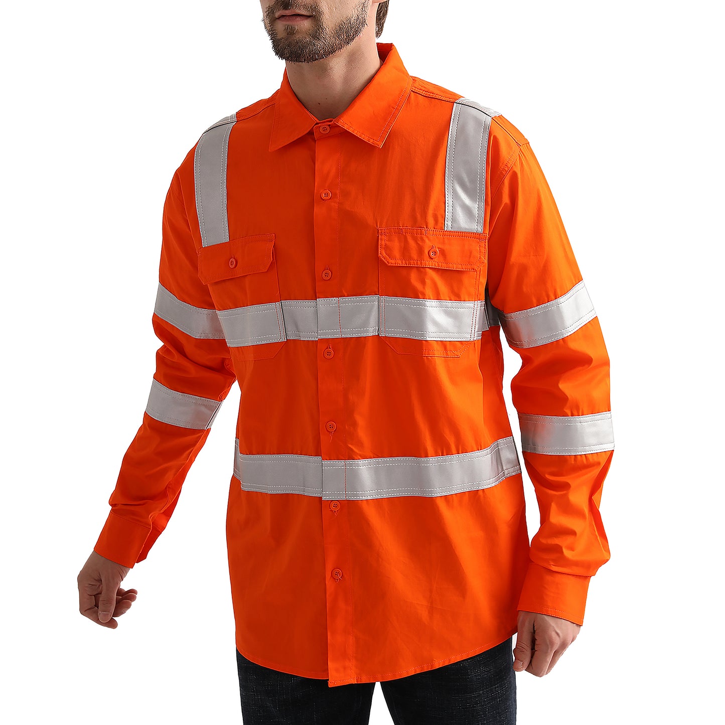 Big Bee Hi-Vis Shirts Orange H Pattern Reflective, VIC Railway