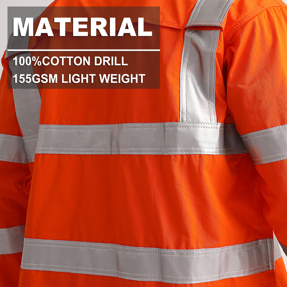 Big Bee Ladies Hi-Vis Work Shirt Orange H Pattern Reflective - Big Bee
