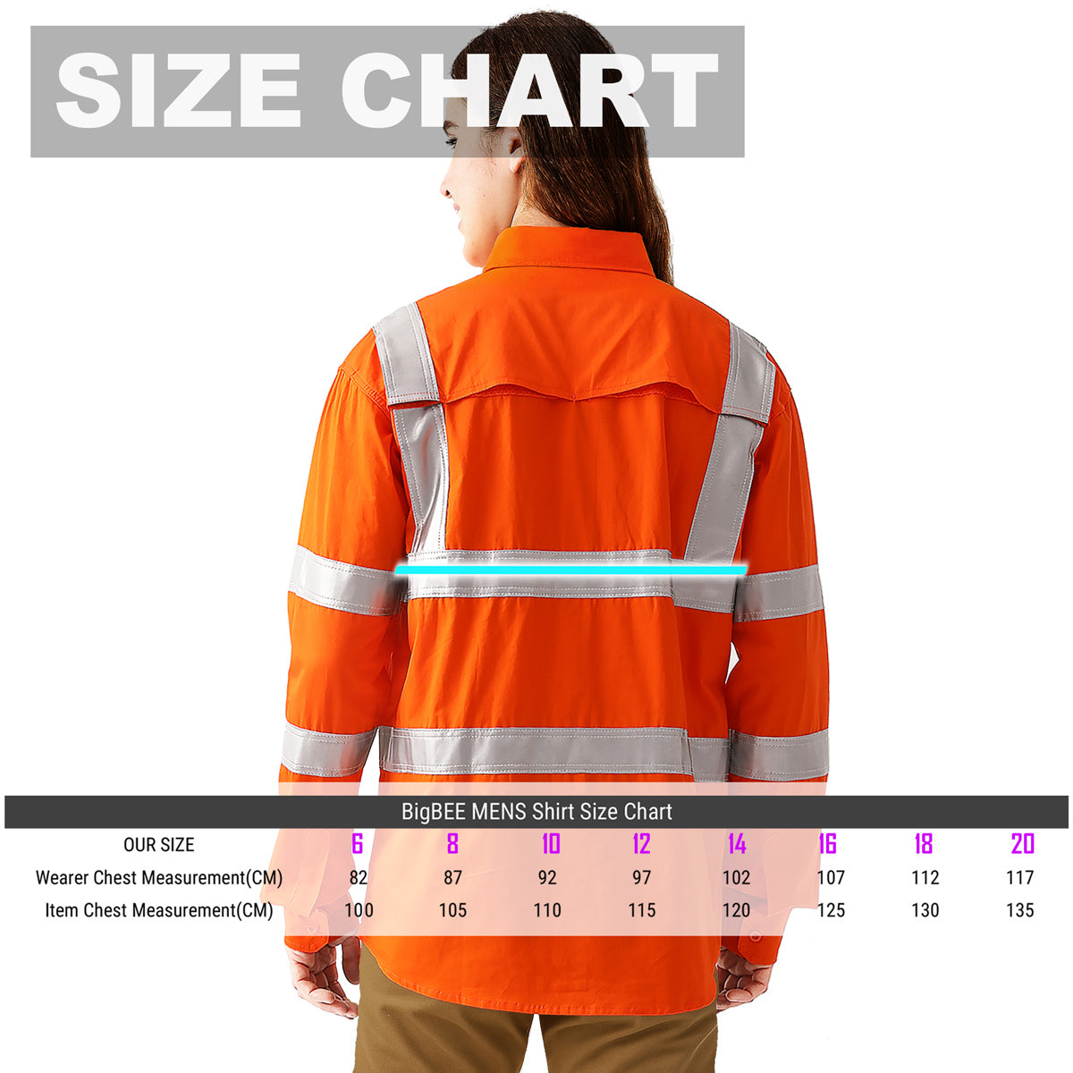 Big Bee Ladies Hi-Vis Work Shirt Orange H Pattern Reflective - Big Bee