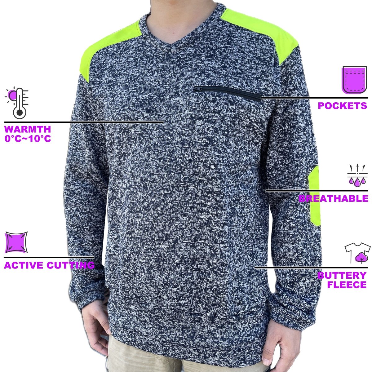 V-Neck Work jumper, Fleece, key features – Big Bee Workwear