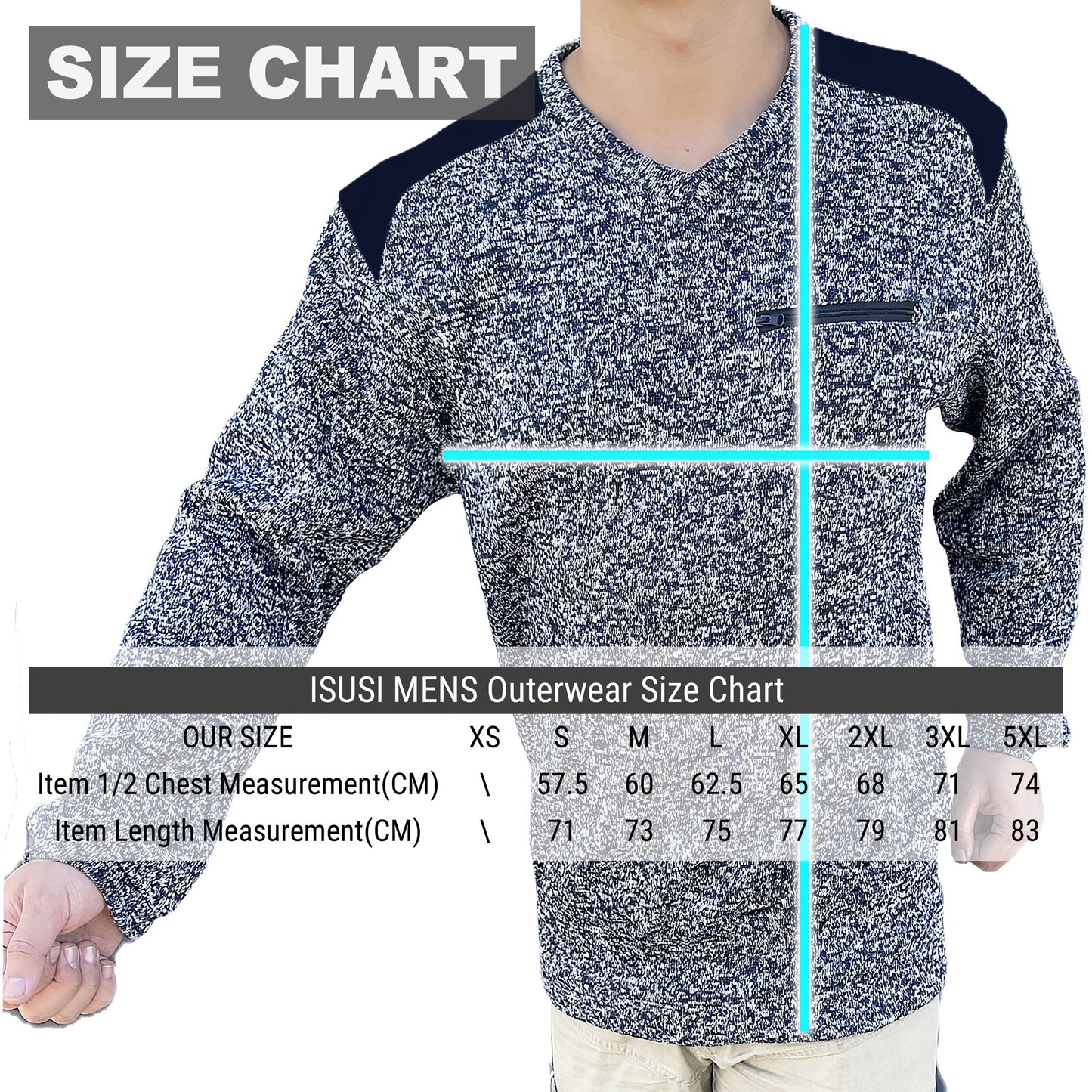 V-Neck Work jumper, Fleece, size chart – Big Bee Workwear