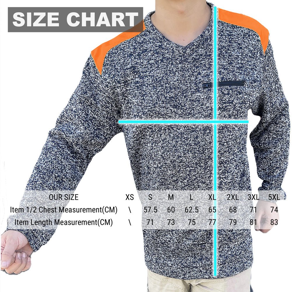 V-Neck Work jumper, Fleece, size chart – Big Bee Workwear